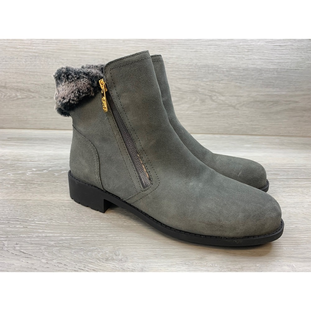 Cole Haan Women's Grey Suede Waterproof Faux Fur Ankle Boots Comfort 9.5